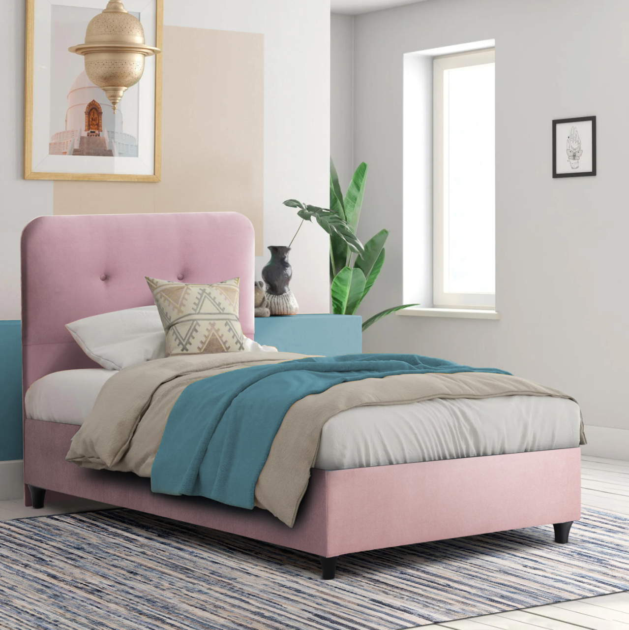 BED DOLORES HM649.12 DUSTY PINK VELVET 90X200 cm [2]