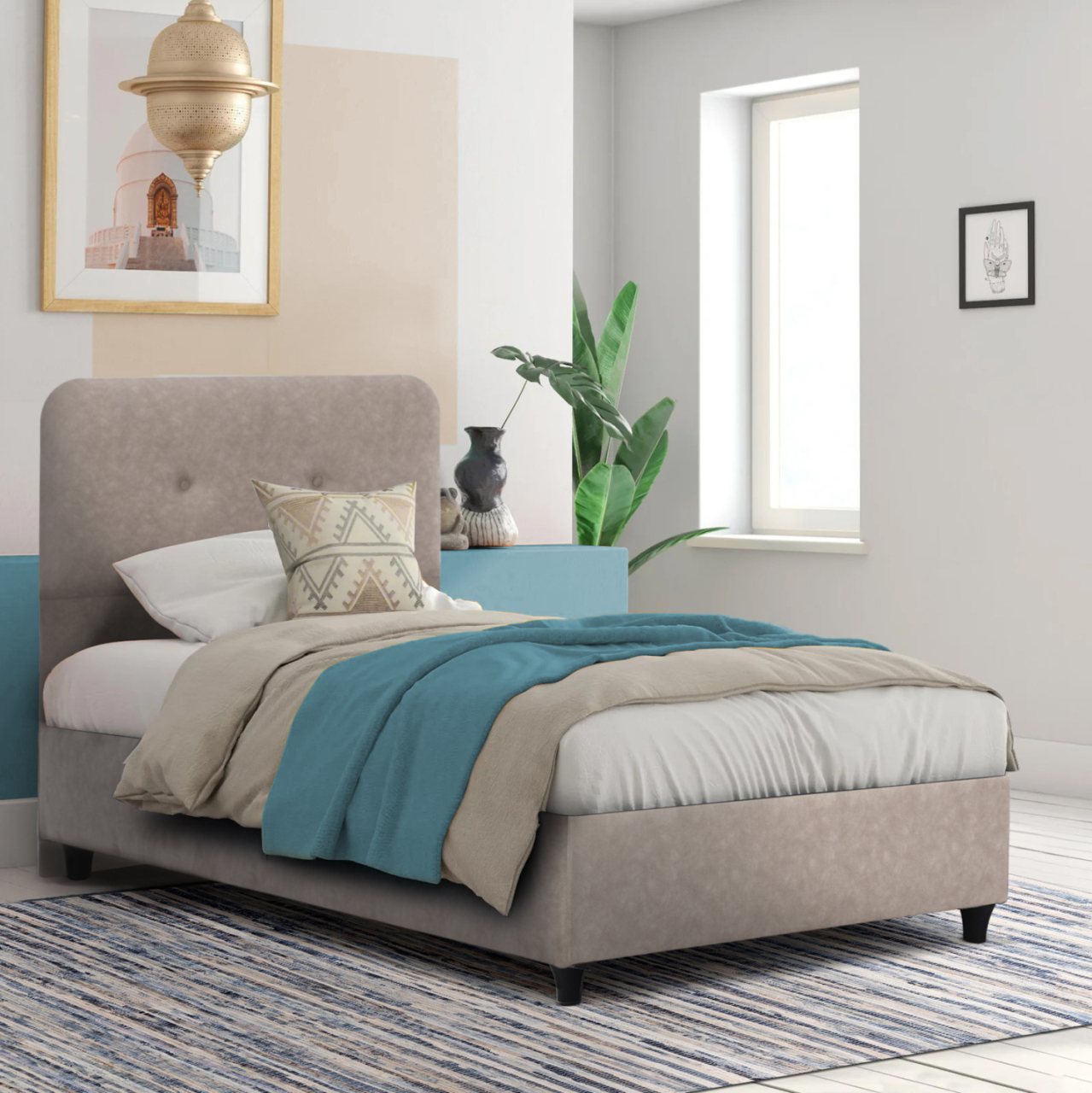 BED DOLORES HM649.22 BEIGE T.NUBUCK FABRIC 90X200 [2]