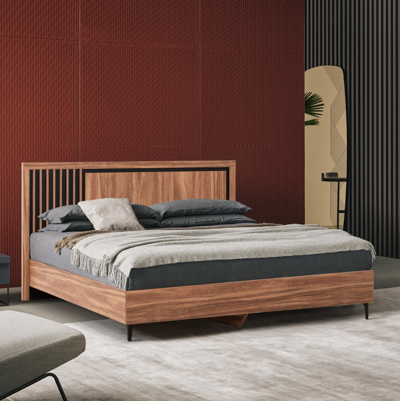 BED DOUBLE SERIES HARRY HM688.01 MELAMINE IN NATURAL WOOD COLOR AND BLACK 164x204x100Hcm. [2]