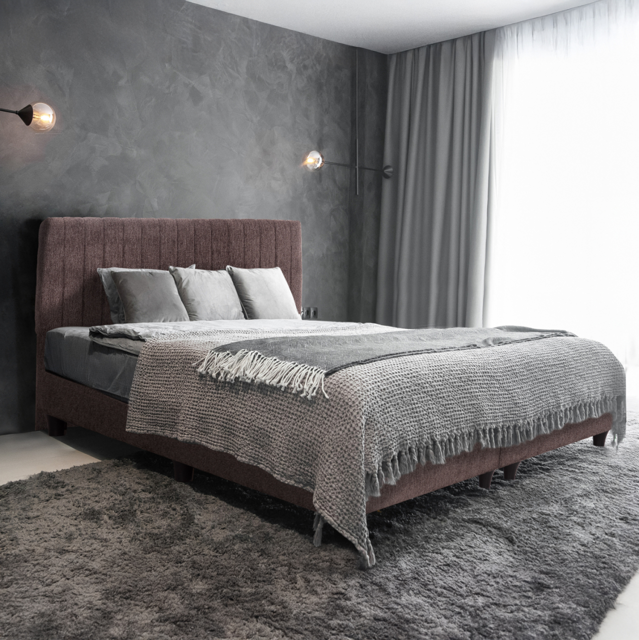 BED DOUBLE-SIZE LUTHER HM717.02 BROWN TEDDY FABRIC--FOR MATTRESS 160x200cm [2]