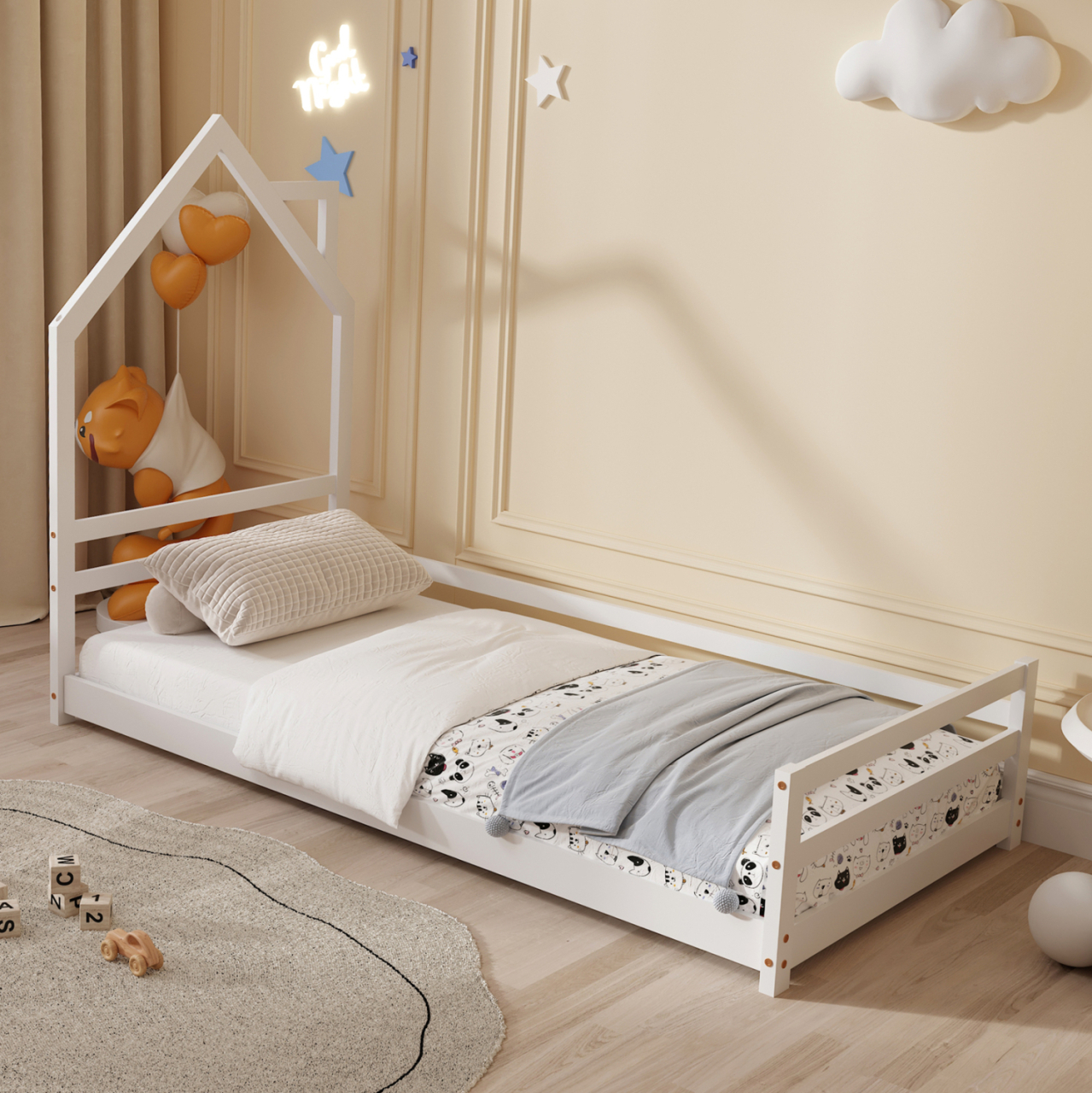 BED FOR KIDS HOUSER HM676.03 t.MONTESSORI SOLID PINE WOOD IN WHITE- 190x90cm. [2]