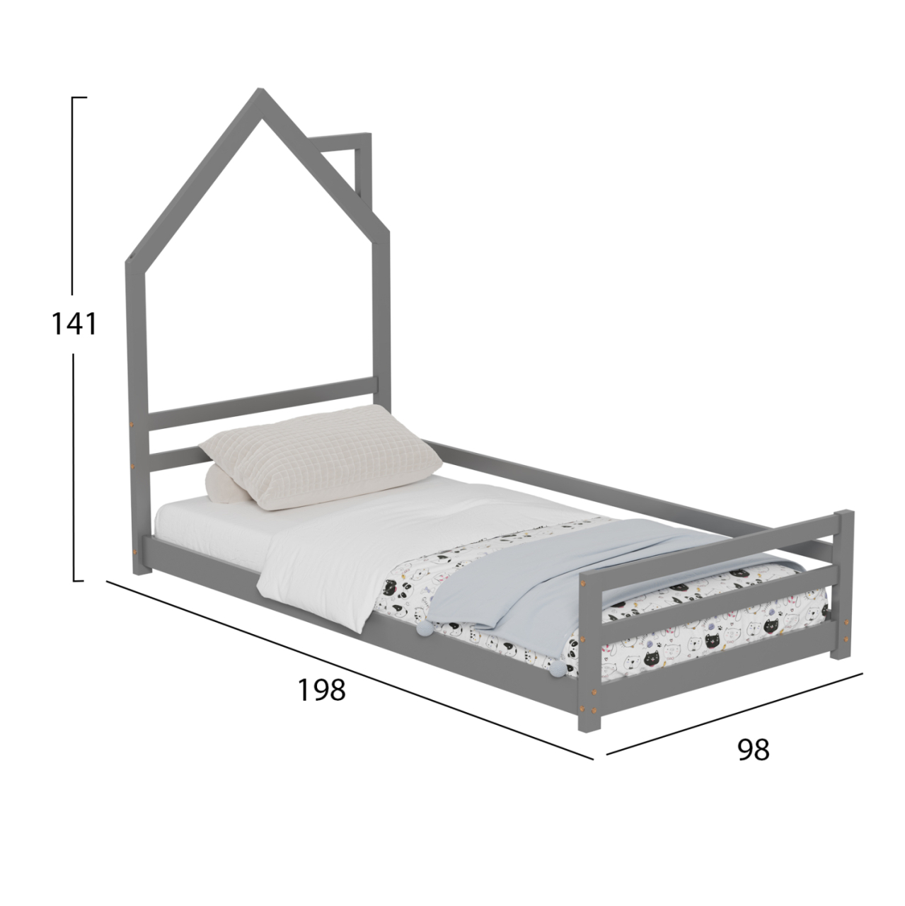 BED FOR KIDS HOUSER HM676.05 t.MONTESSORI SOLID PINE WOOD IN GREY- 190x90cm. [3]