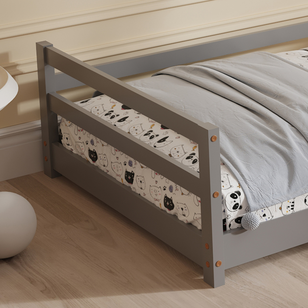 BED FOR KIDS HOUSER HM676.05 t.MONTESSORI SOLID PINE WOOD IN GREY- 190x90cm. [7]