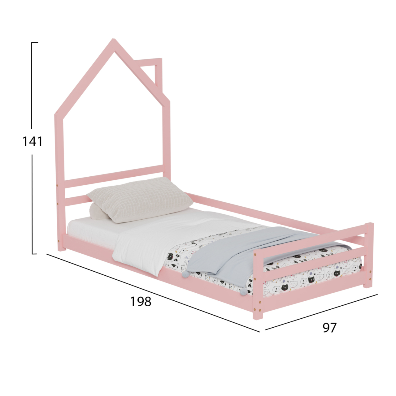 BED FOR KIDS HOUSER HM676.06 t.MONTESSORI SOLID PINE WOOD IN PINK- 190x90cm. [3]