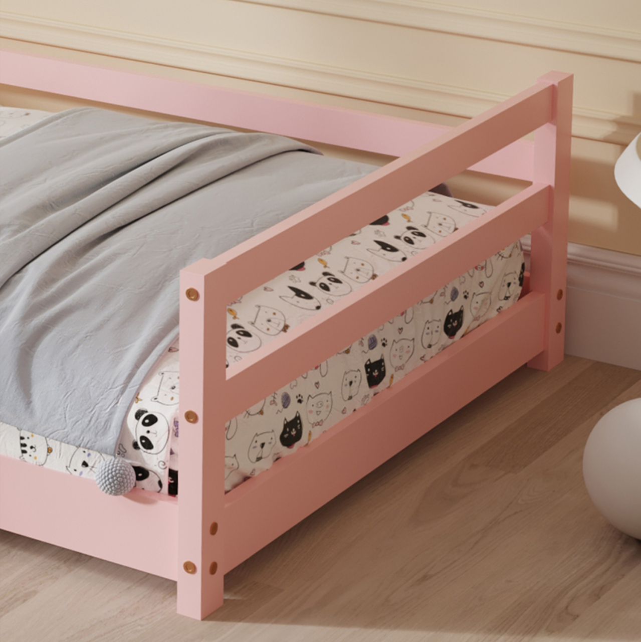 BED FOR KIDS HOUSER HM676.06 t.MONTESSORI SOLID PINE WOOD IN PINK- 190x90cm. [6]