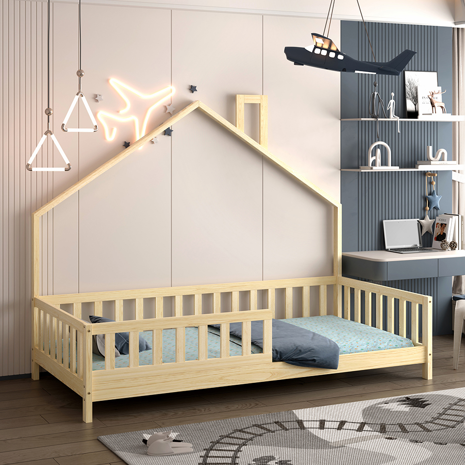 BED FOR KIDS HOUSER HM740.01 t.MONTESSORI SOLID PINE WOOD IN NATURAL WOOD--FOR 190x90cm. [2]