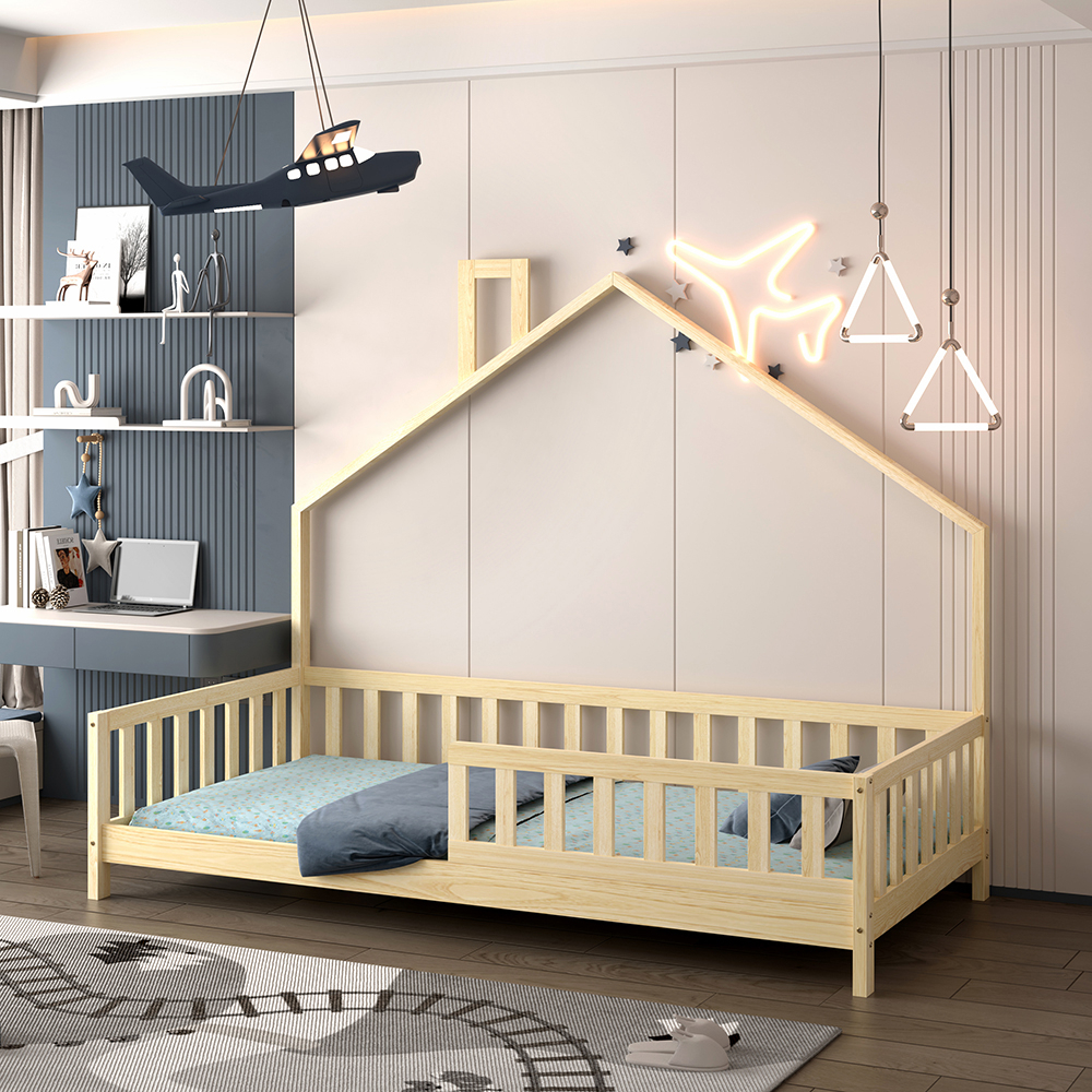 BED FOR KIDS HOUSER HM740.01 t.MONTESSORI SOLID PINE WOOD IN NATURAL WOOD--FOR 190x90cm. [4]
