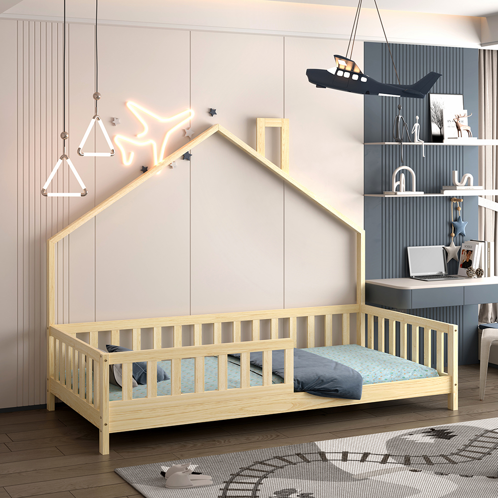 BED FOR KIDS HOUSER HM740.01 t.MONTESSORI SOLID PINE WOOD IN NATURAL WOOD--FOR 190x90cm. [9]