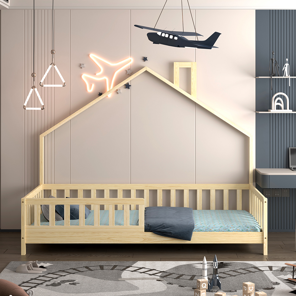 BED FOR KIDS HOUSER HM740.01 t.MONTESSORI SOLID PINE WOOD IN NATURAL WOOD--FOR 190x90cm. [5]