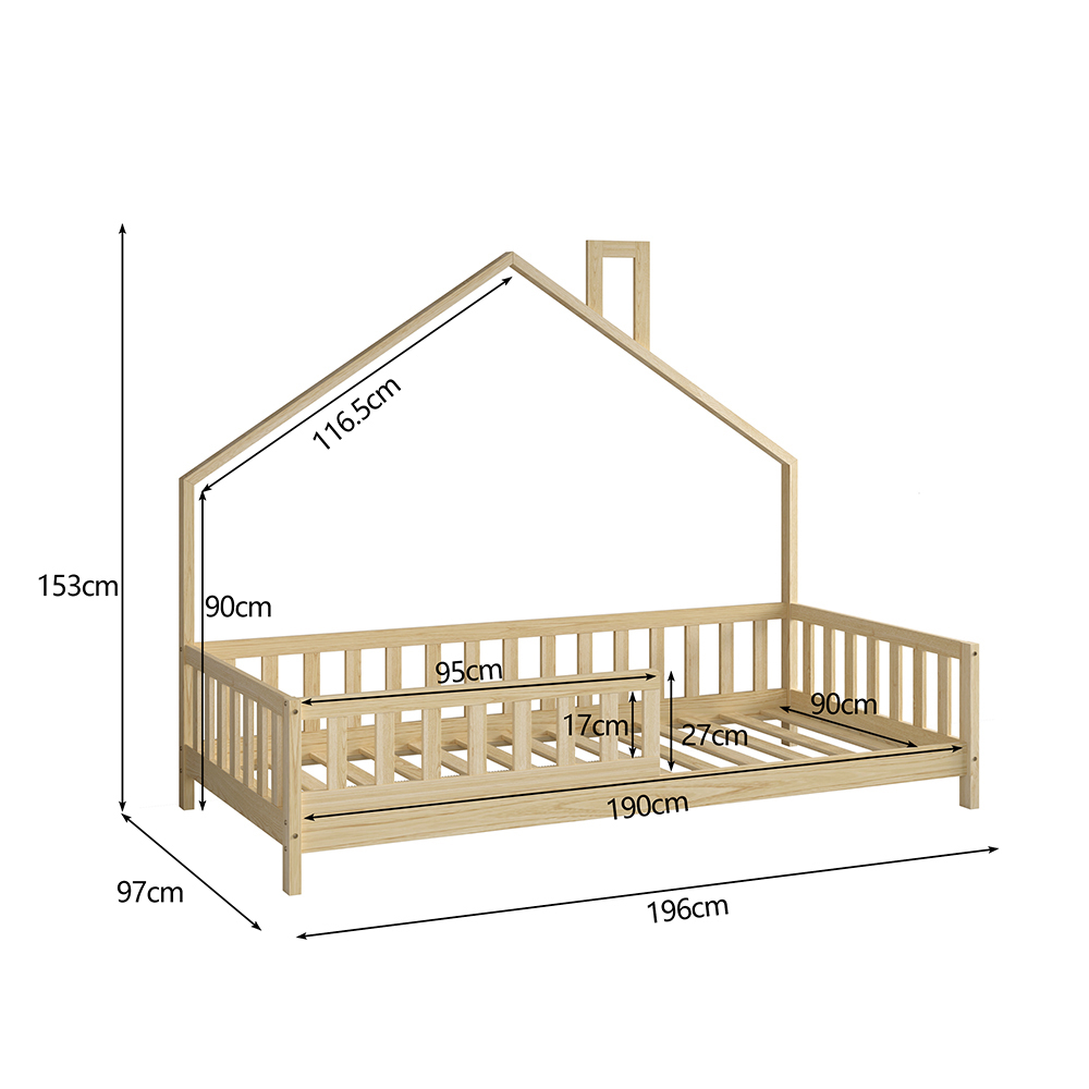 BED FOR KIDS HOUSER HM740.01 t.MONTESSORI SOLID PINE WOOD IN NATURAL WOOD--FOR 190x90cm. [3]