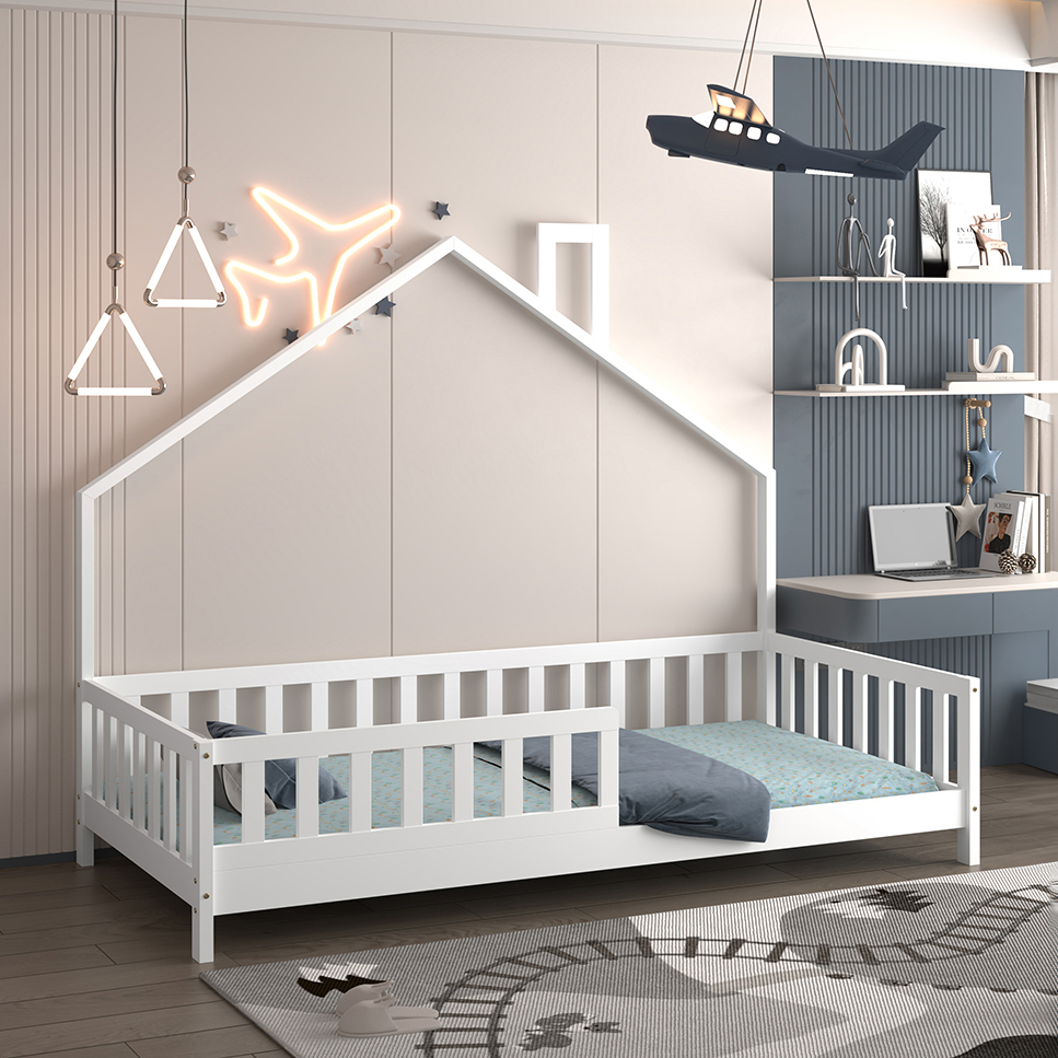 BED FOR KIDS HOUSER HM740.03 t.MONTESSORI SOLID PINE WOOD IN WHITE--FOR 190x90cm. [2]