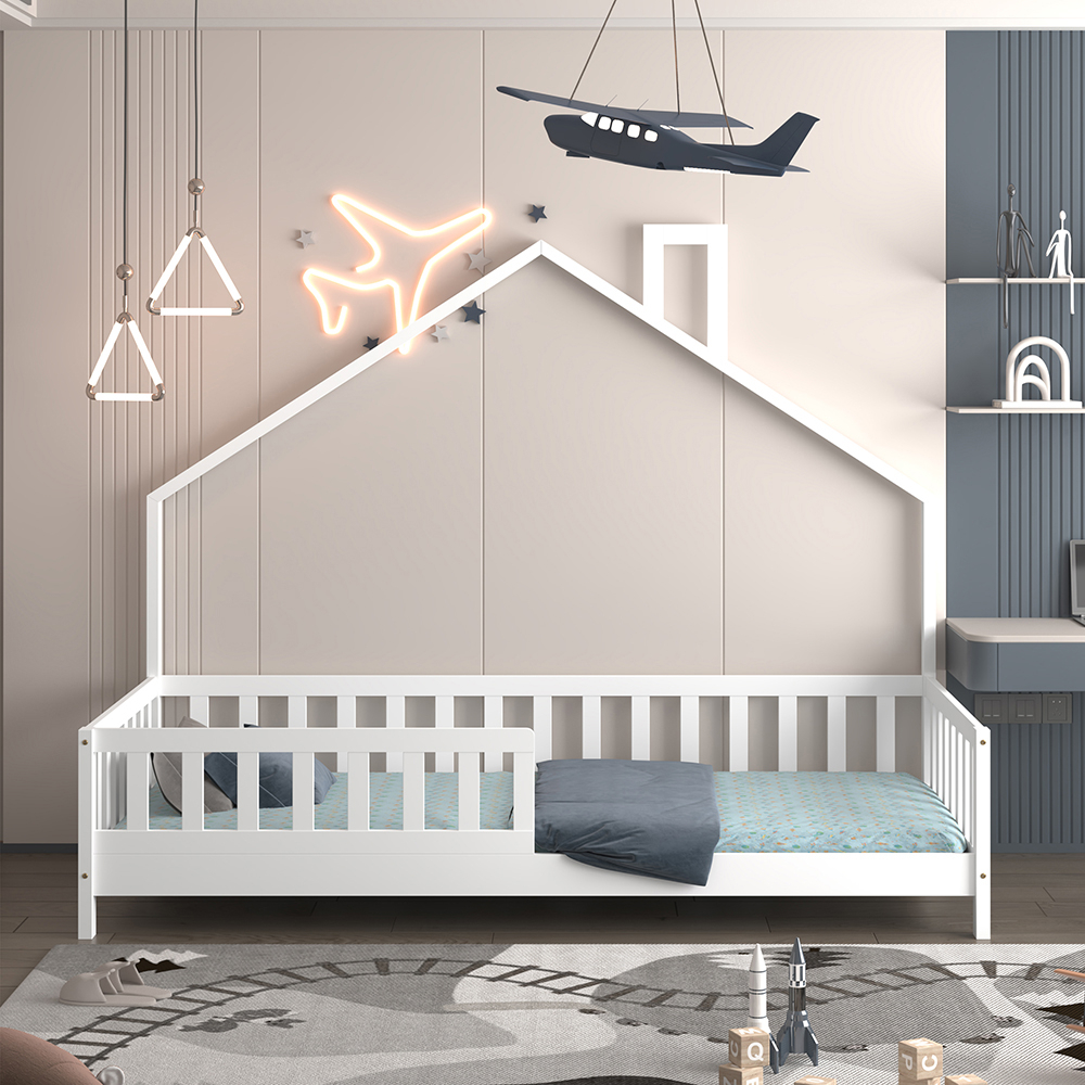 BED FOR KIDS HOUSER HM740.03 t.MONTESSORI SOLID PINE WOOD IN WHITE--FOR 190x90cm. [4]
