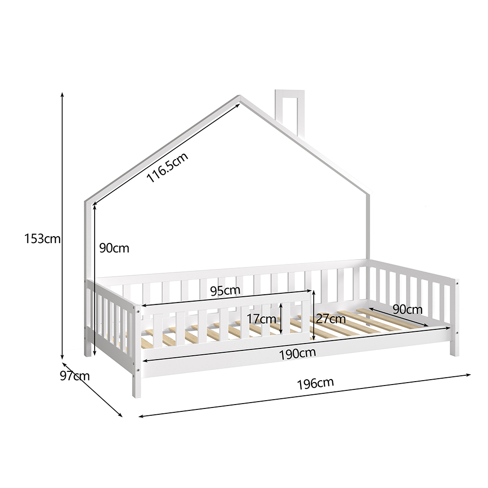 BED FOR KIDS HOUSER HM740.03 t.MONTESSORI SOLID PINE WOOD IN WHITE--FOR 190x90cm. [3]