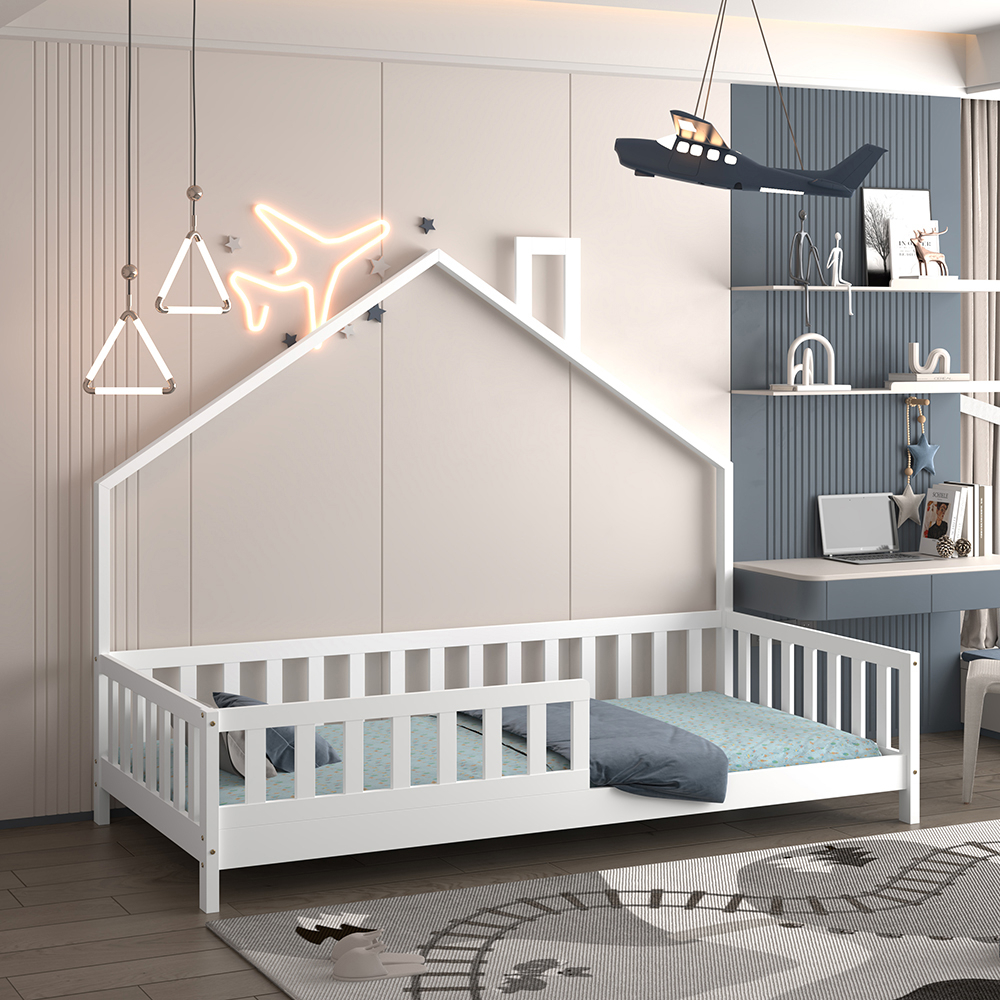 BED FOR KIDS HOUSER HM740.03 t.MONTESSORI SOLID PINE WOOD IN WHITE--FOR 190x90cm. [5]