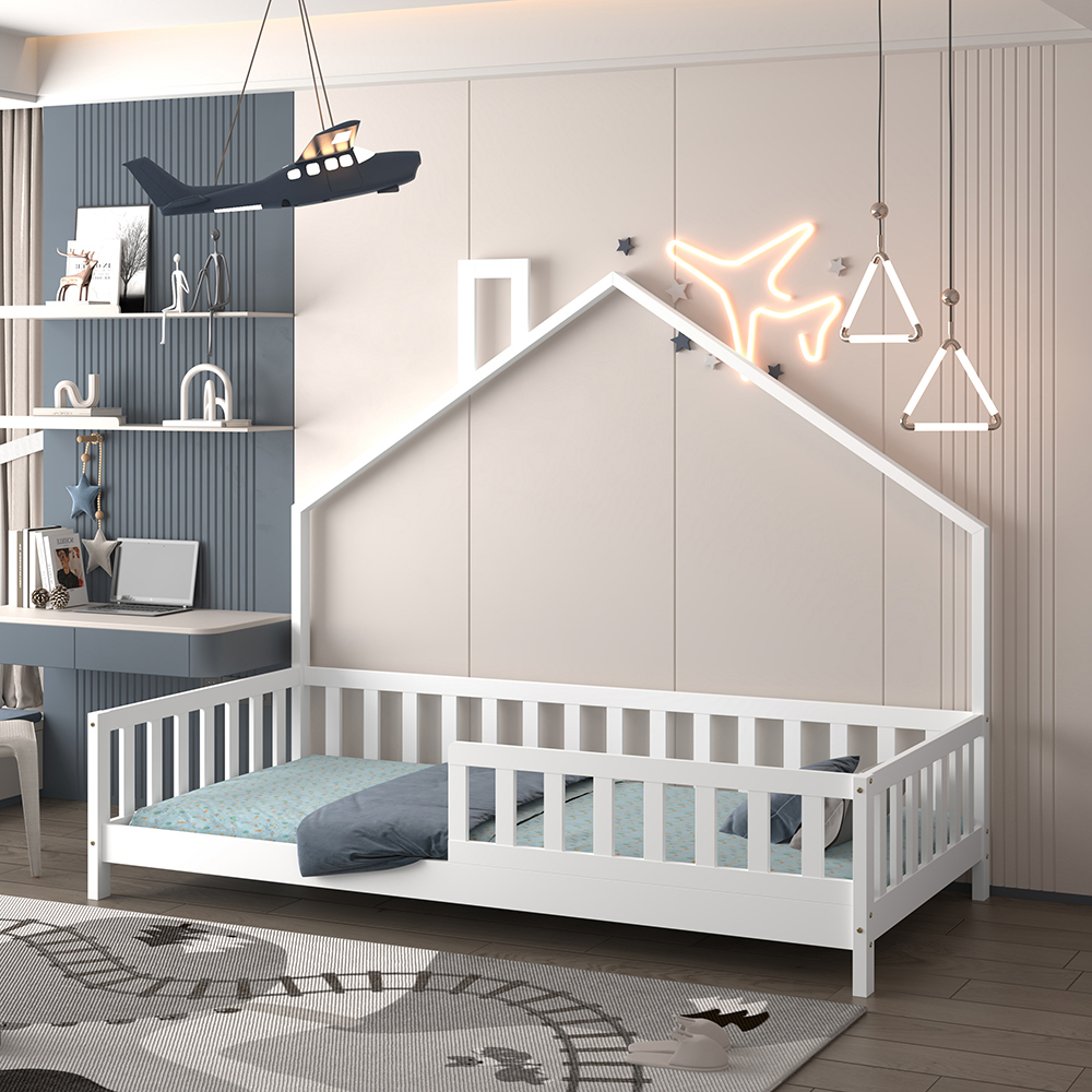 BED FOR KIDS HOUSER HM740.03 t.MONTESSORI SOLID PINE WOOD IN WHITE--FOR 190x90cm. [9]