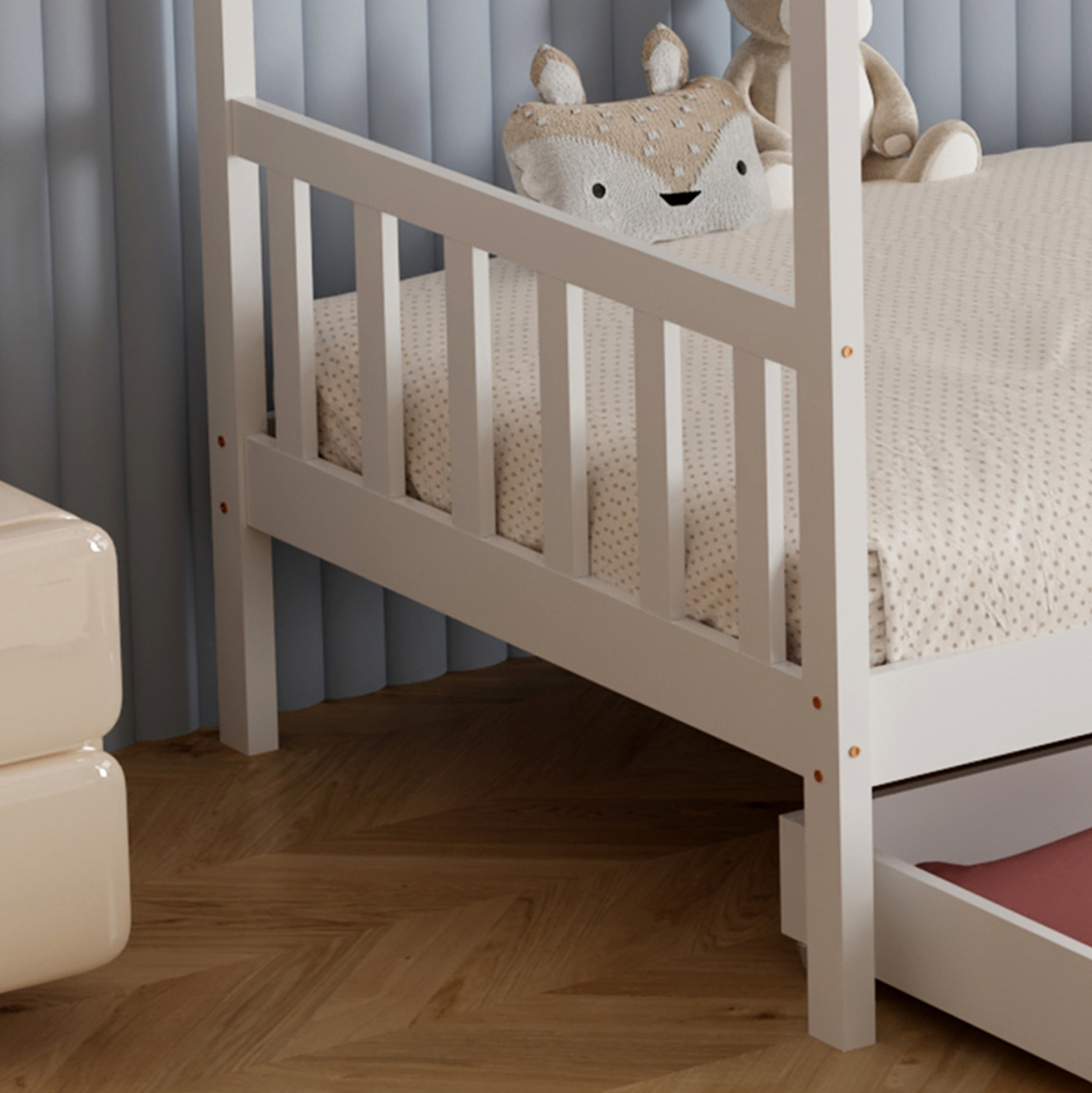 BED FOR KIDS KLARICE HM680.03 t.MONTESSORI-2 DRAWERS- SOLID PINE WOOD IN WHITE- 190x90cm. [6]
