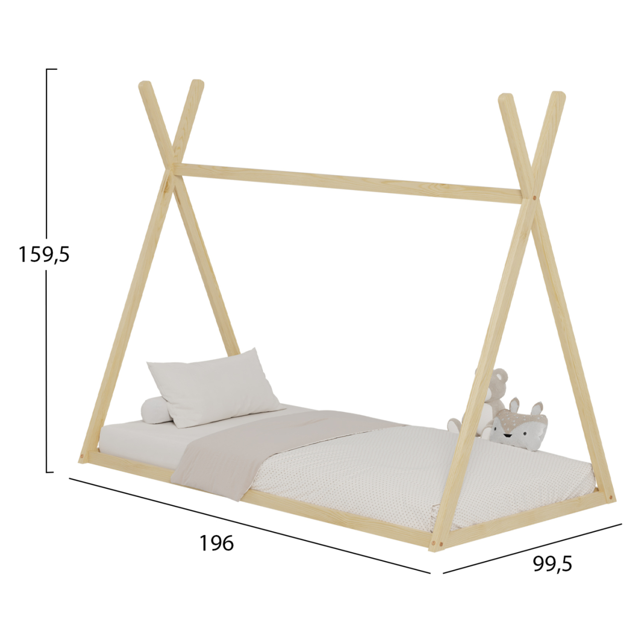 BED FOR KIDS MUNK HM681.01 t.MONTESSORI SOLID PINE WOOD IN NATURAL FOR MATTRESS 190x90cm. [3]