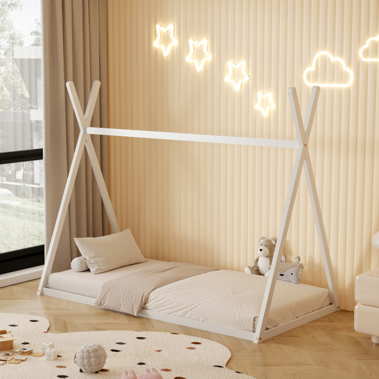 BED FOR KIDS MUNK HM681.03 t.MONTESSORI SOLID PINE WOOD IN WHITE FOR MATTRESS 190x90cm. [2]