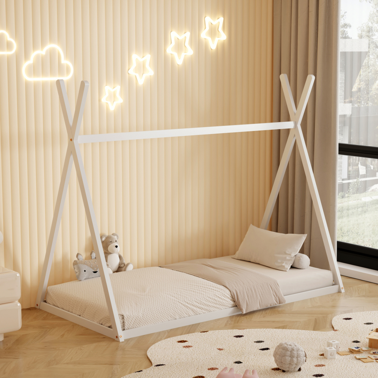 BED FOR KIDS MUNK HM681.03 t.MONTESSORI SOLID PINE WOOD IN WHITE FOR MATTRESS 190x90cm. [4]