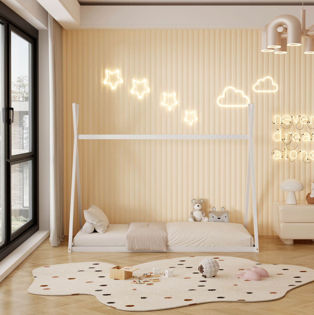 BED FOR KIDS MUNK HM681.03 t.MONTESSORI SOLID PINE WOOD IN WHITE FOR MATTRESS 190x90cm. [5]