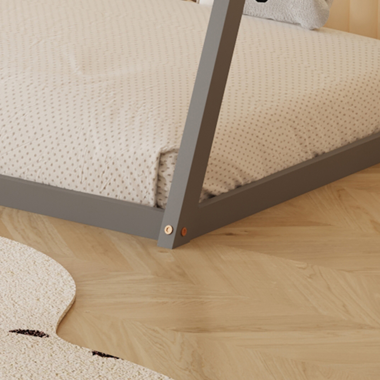 BED FOR KIDS MUNK HM681.05 t.MONTESSORI SOLID PINE WOOD IN GREY- 190x90cm. [6]