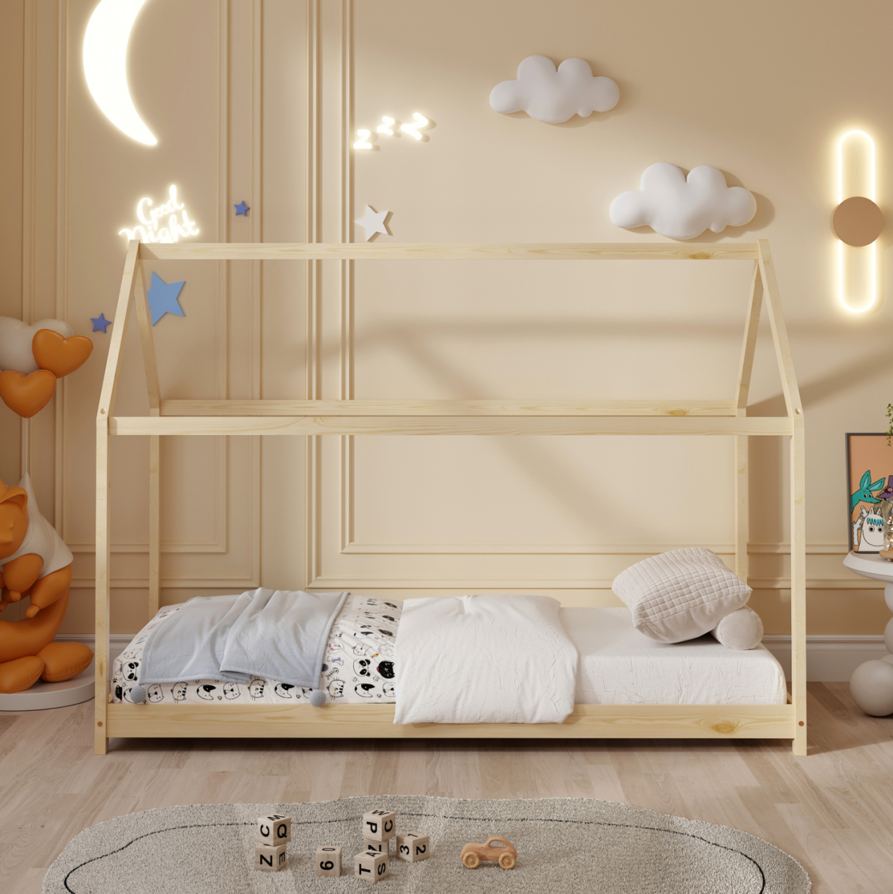 BED FOR KIDS PEPE HM677.01 t.MONTESSORI SOLID PINE WOOD IN NATURAL- 190x90cm. [4]