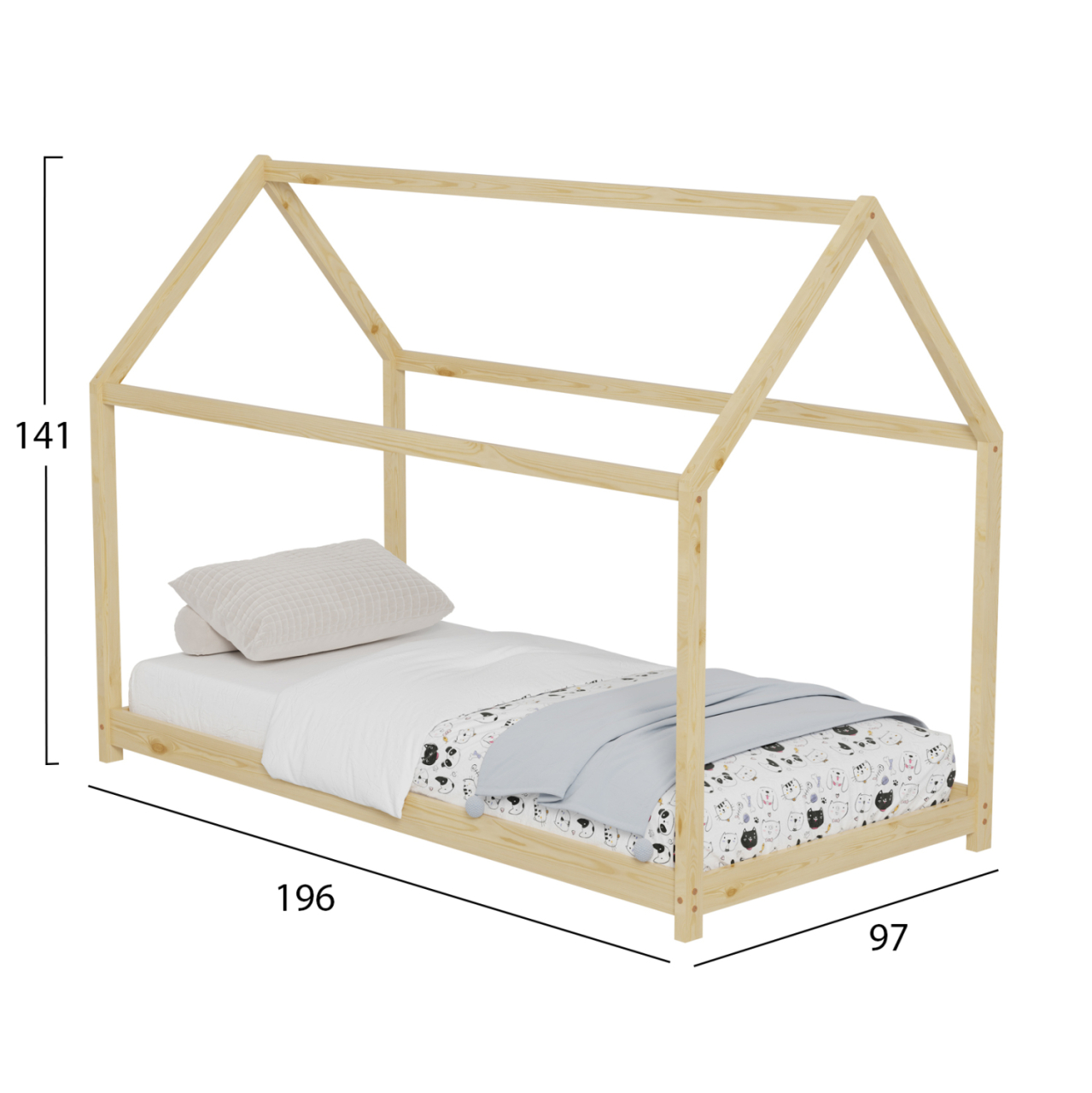 BED FOR KIDS PEPE HM677.01 t.MONTESSORI SOLID PINE WOOD IN NATURAL- 190x90cm. [3]