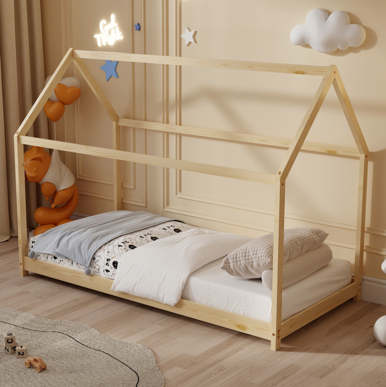 BED FOR KIDS PEPE HM677.01 t.MONTESSORI SOLID PINE WOOD IN NATURAL- 190x90cm. [2]