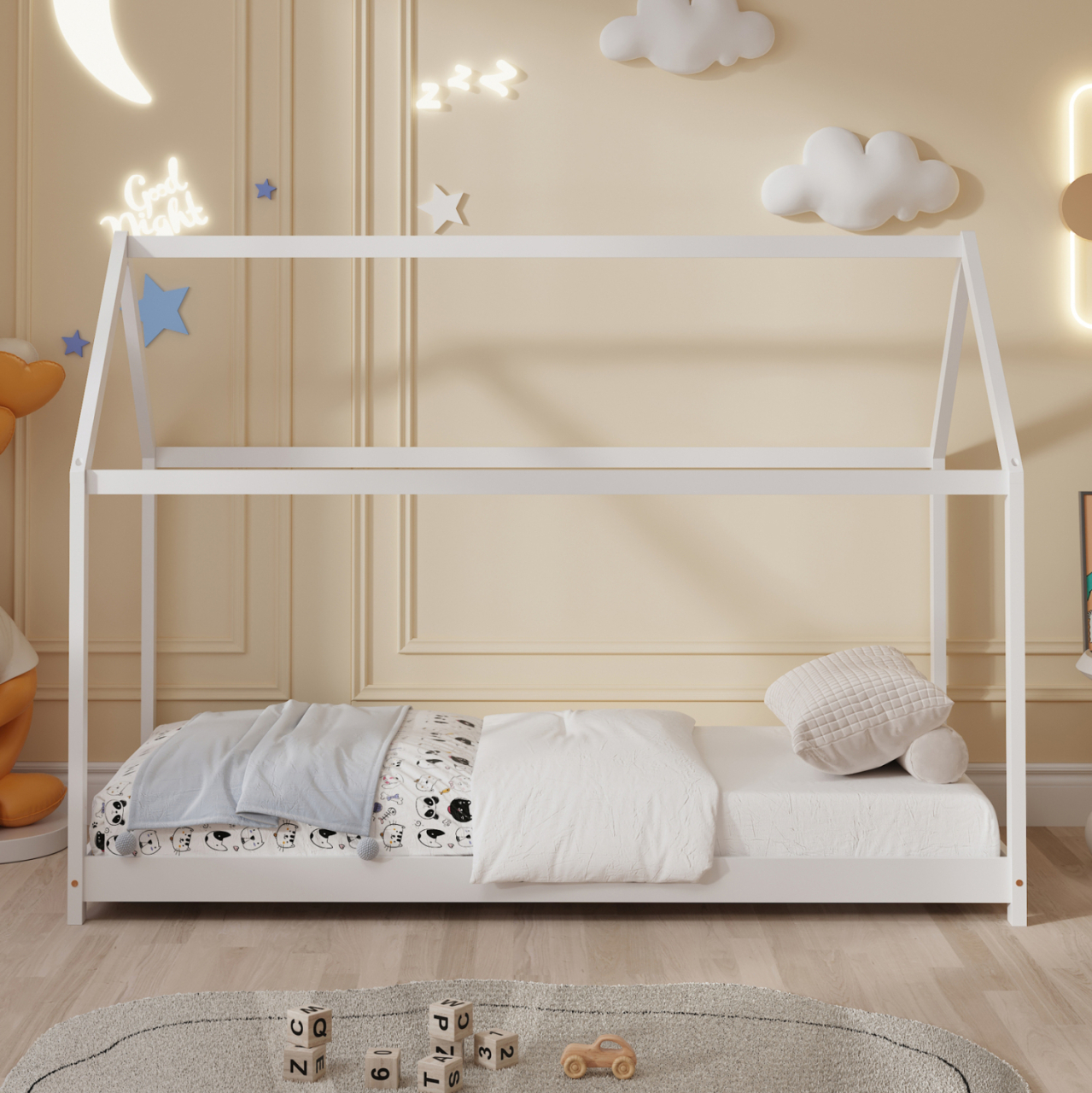 BED FOR KIDS PEPE HM677.03 t.MONTESSORI SOLID PINE WOOD IN WHITE- 190x90cm. [4]