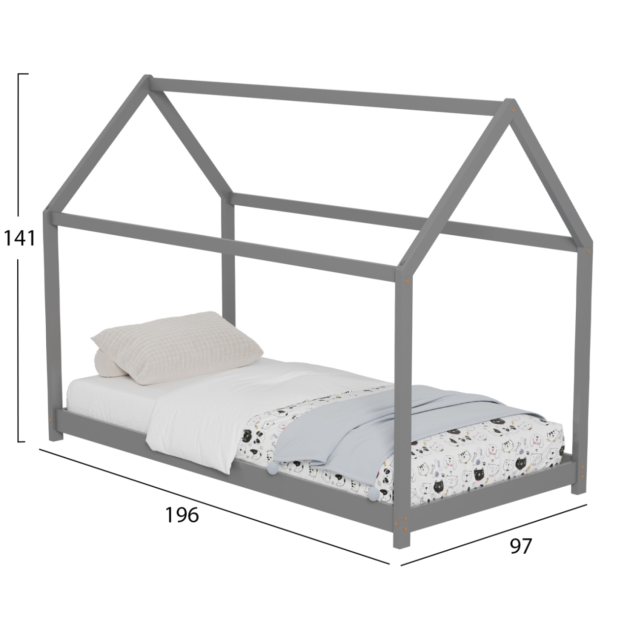 BED FOR KIDS PEPE HM677.05 t.MONTESSORI SOLID PINE WOOD IN GREY- 190x90cm. [3]