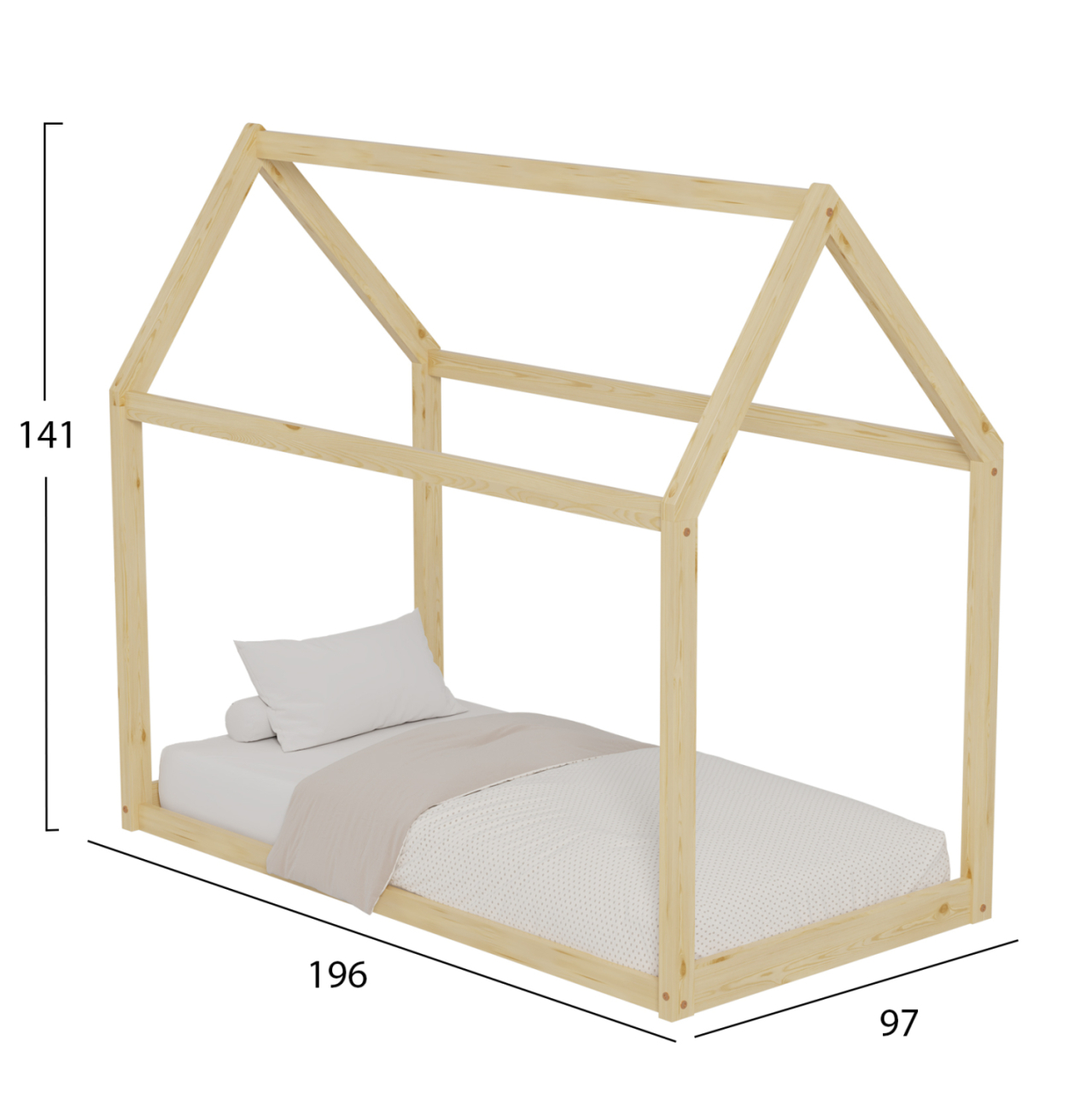 BED FOR KIDS PEPE HM678.01 t.MONTESSORI SOLID PINE WOOD IN NATURAL- 140x70cm. [3]