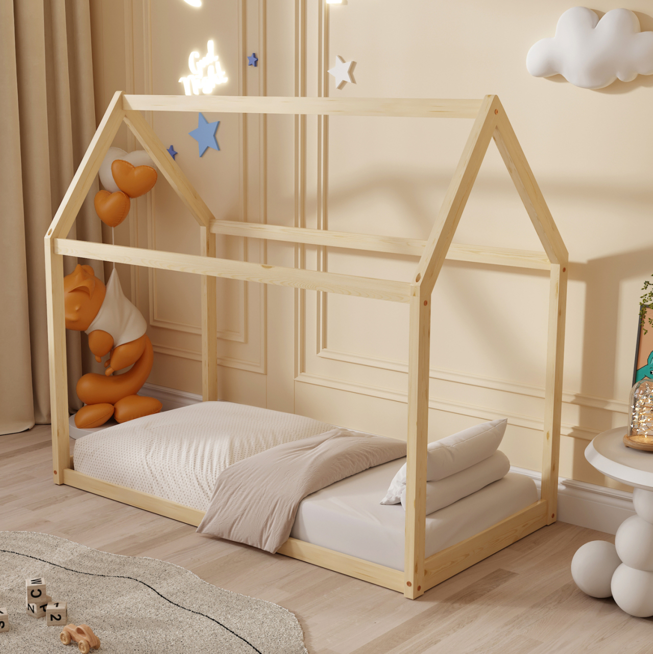 BED FOR KIDS PEPE HM678.01 t.MONTESSORI SOLID PINE WOOD IN NATURAL- 140x70cm. [2]