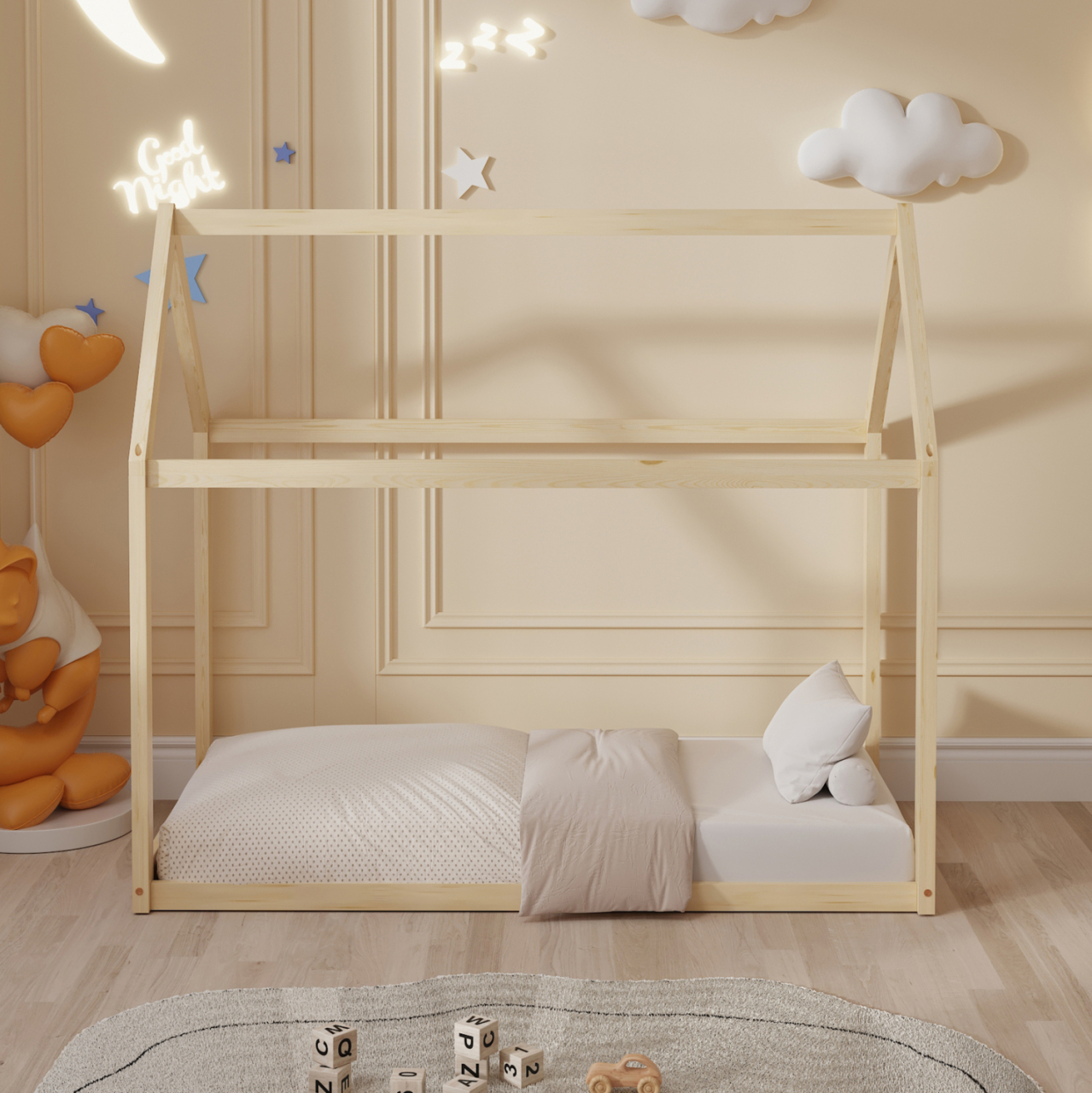BED FOR KIDS PEPE HM678.01 t.MONTESSORI SOLID PINE WOOD IN NATURAL- 140x70cm. [4]
