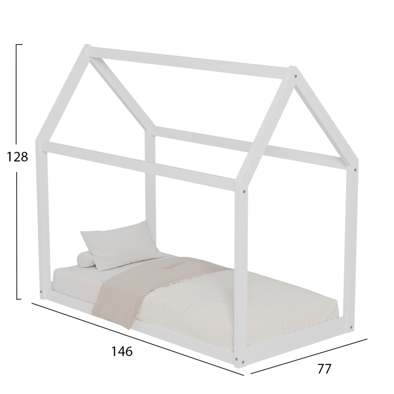BED FOR KIDS PEPE HM678.03 t.MONTESSORI SOLID PINE WOOD IN WHITE- 140x70cm. [3]