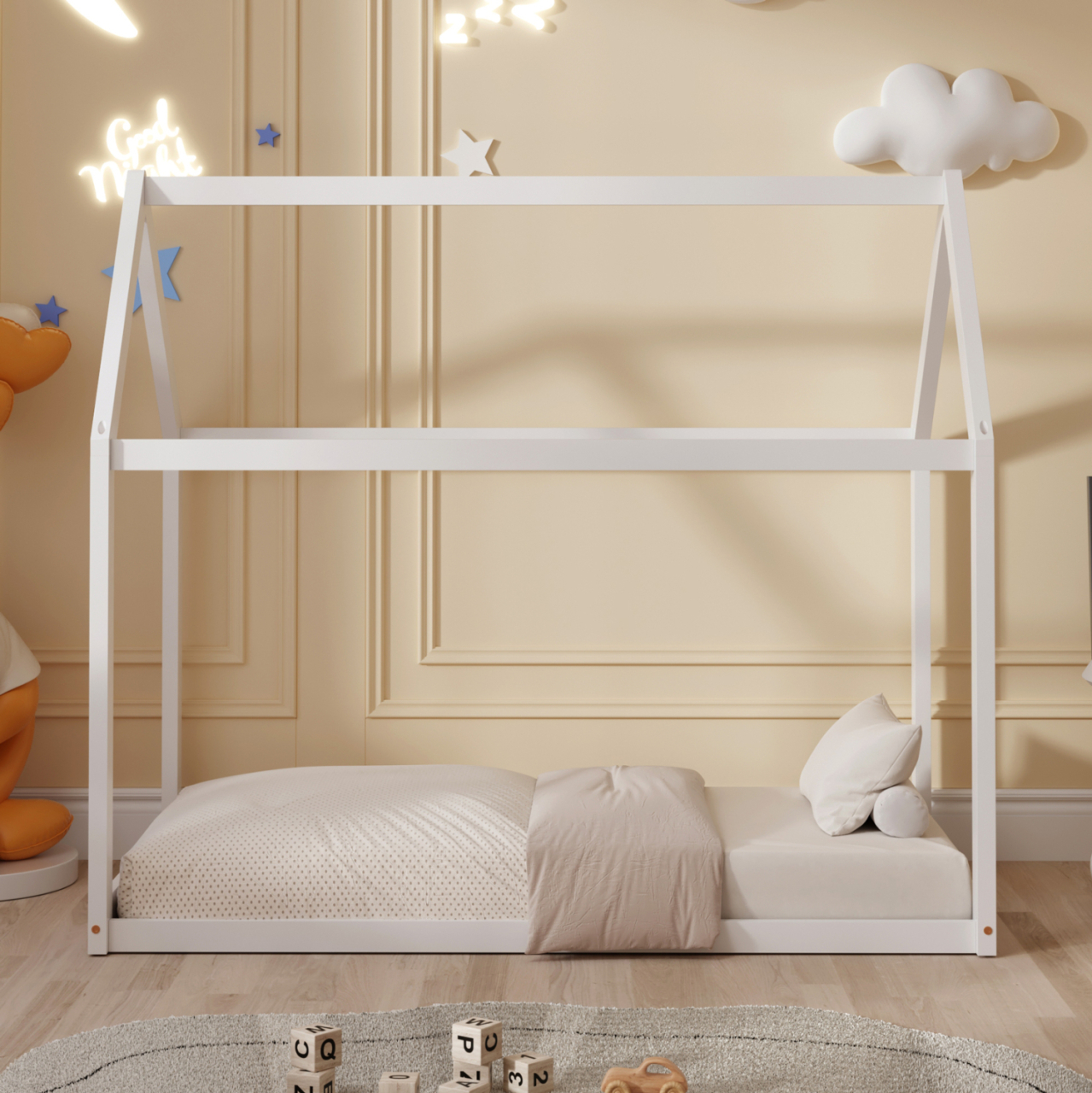 BED FOR KIDS PEPE HM678.03 t.MONTESSORI SOLID PINE WOOD IN WHITE- 140x70cm. [4]