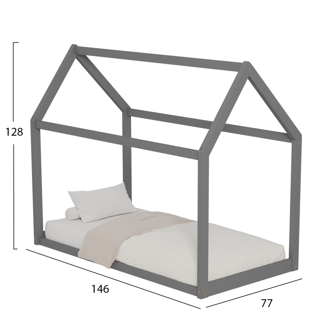 BED FOR KIDS PEPE HM678.05 t.MONTESSORI SOLID PINE WOOD IN GREY- 140x70cm. [3]