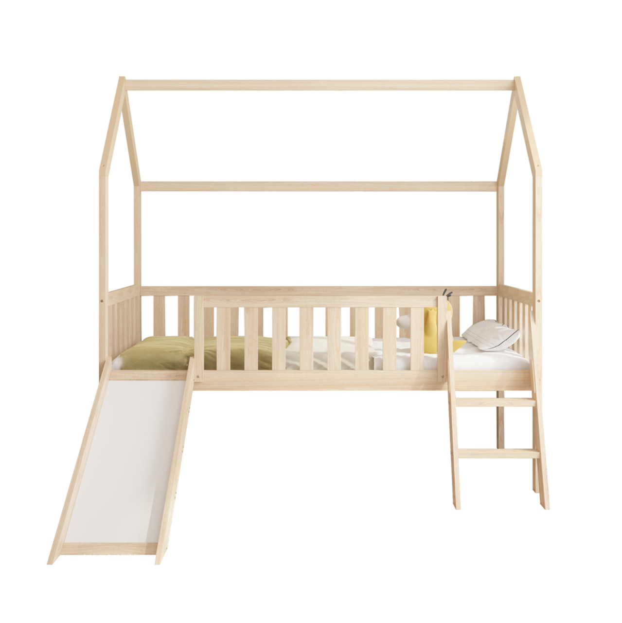 BED FOR KIDS t.MONTESSORI WITH SLIDE PHYLLIS HM701.01 PINE WOOD IN NATURAL FOR MATTRESS 190x90cm. [4]
