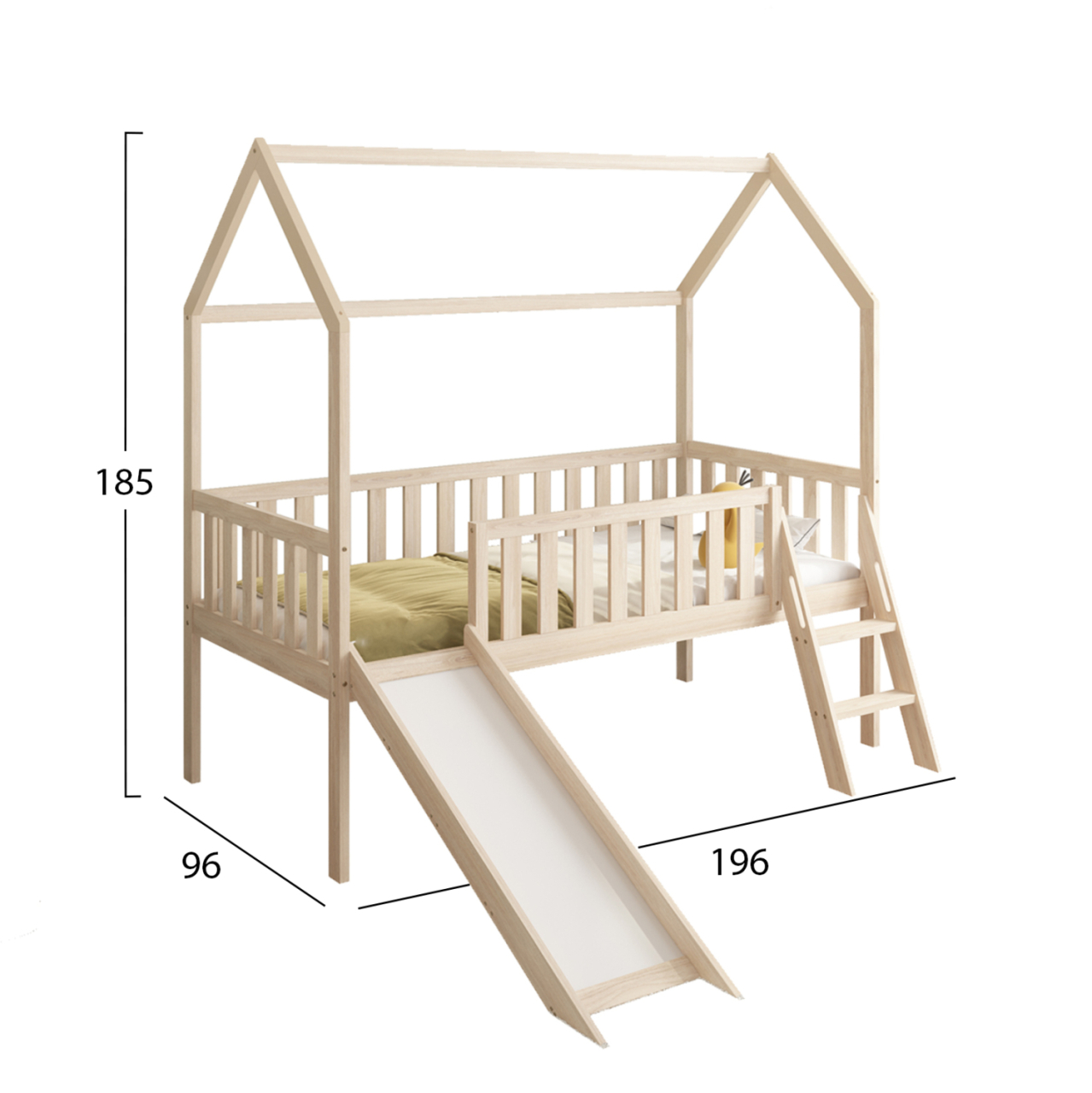 BED FOR KIDS t.MONTESSORI WITH SLIDE PHYLLIS HM701.01 PINE WOOD IN NATURAL FOR MATTRESS 190x90cm. [3]