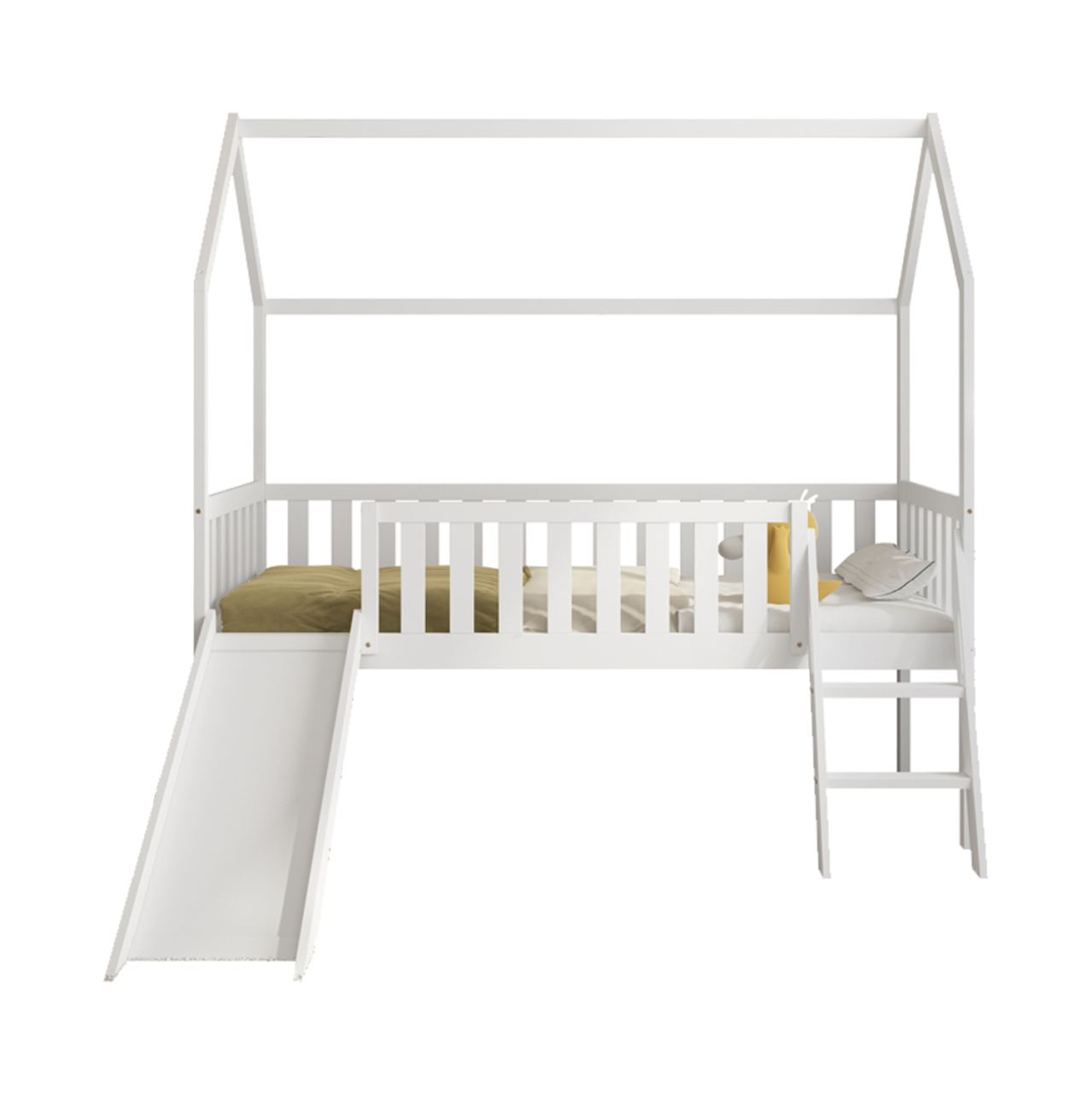 BED FOR KIDS t.MONTESSORI WITH SLIDE PHYLLIS HM701.03 PINE WOOD IN WHITE FOR MATTRESS 190x90cm. [4]