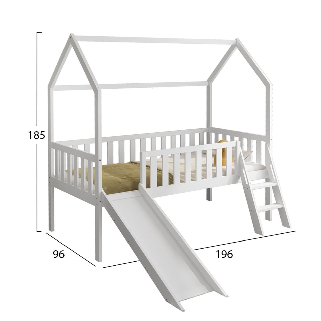 BED FOR KIDS t.MONTESSORI WITH SLIDE PHYLLIS HM701.03 PINE WOOD IN WHITE FOR MATTRESS 190x90cm. [3]
