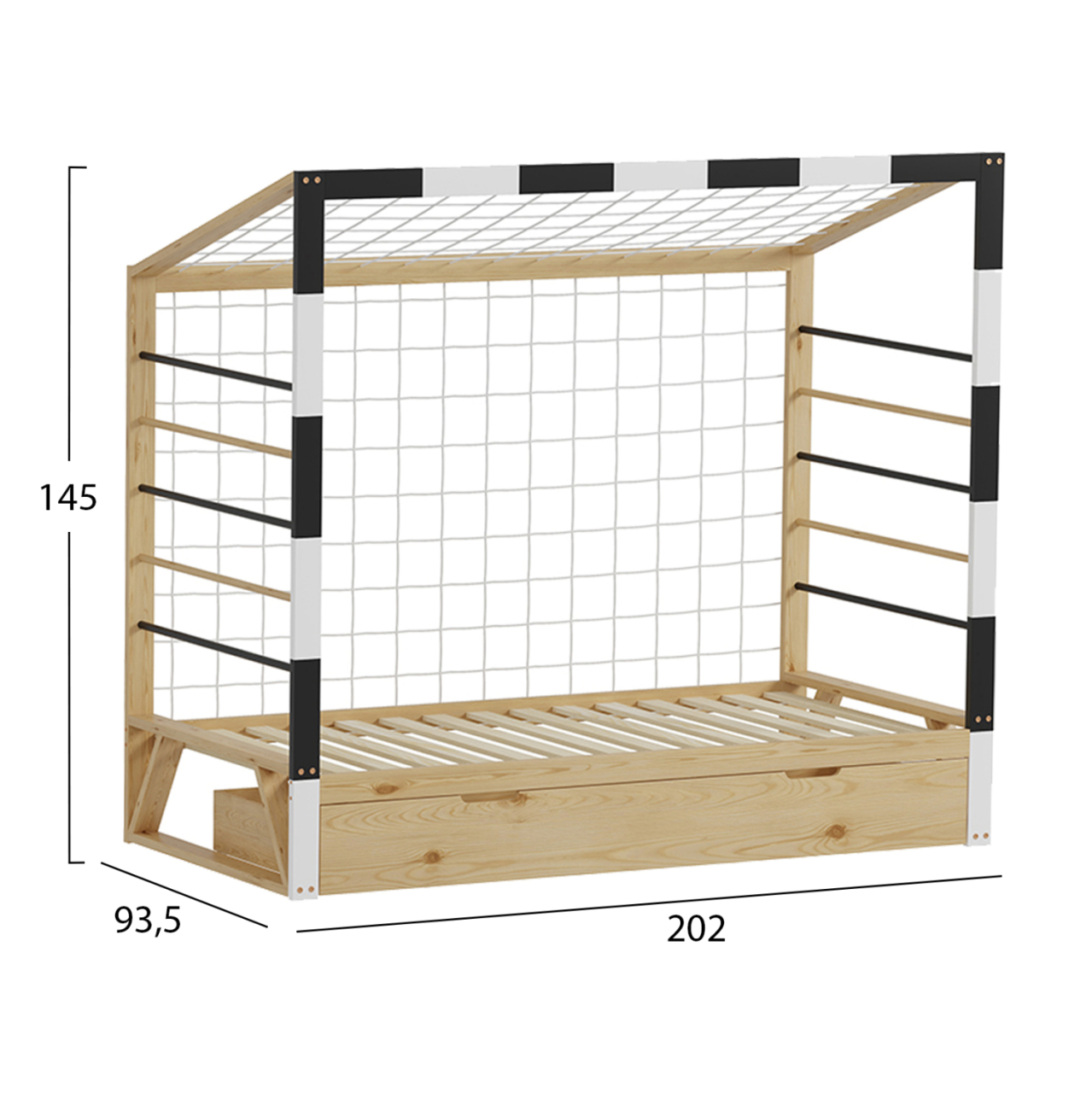 BED FOR KIDS t.MONTESSORI WITH STORAGE SPACE GOALIE HM700 PINE WOOD IN NATURAL-WHITE-BLACK FOR MATTRESS 190x90cm. [3]
