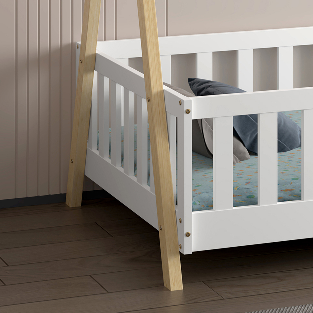 BED FOR KIDS WITH RAILING MUNK HM739.03 t.MONTESSORI-PINE WOOD IN NATURAL-WHITE FOR MATTRESS 190x90cm. [8]