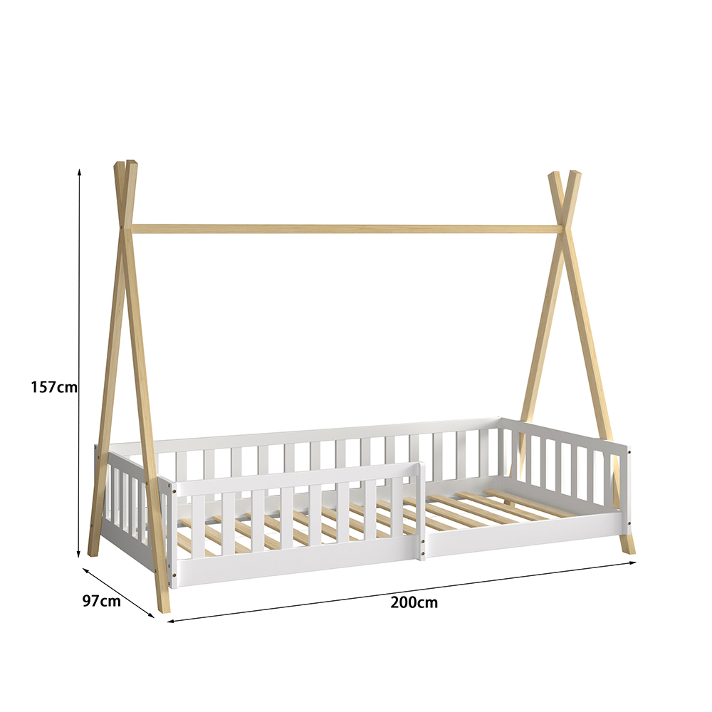 BED FOR KIDS WITH RAILING MUNK HM739.03 t.MONTESSORI-PINE WOOD IN NATURAL-WHITE FOR MATTRESS 190x90cm. [3]