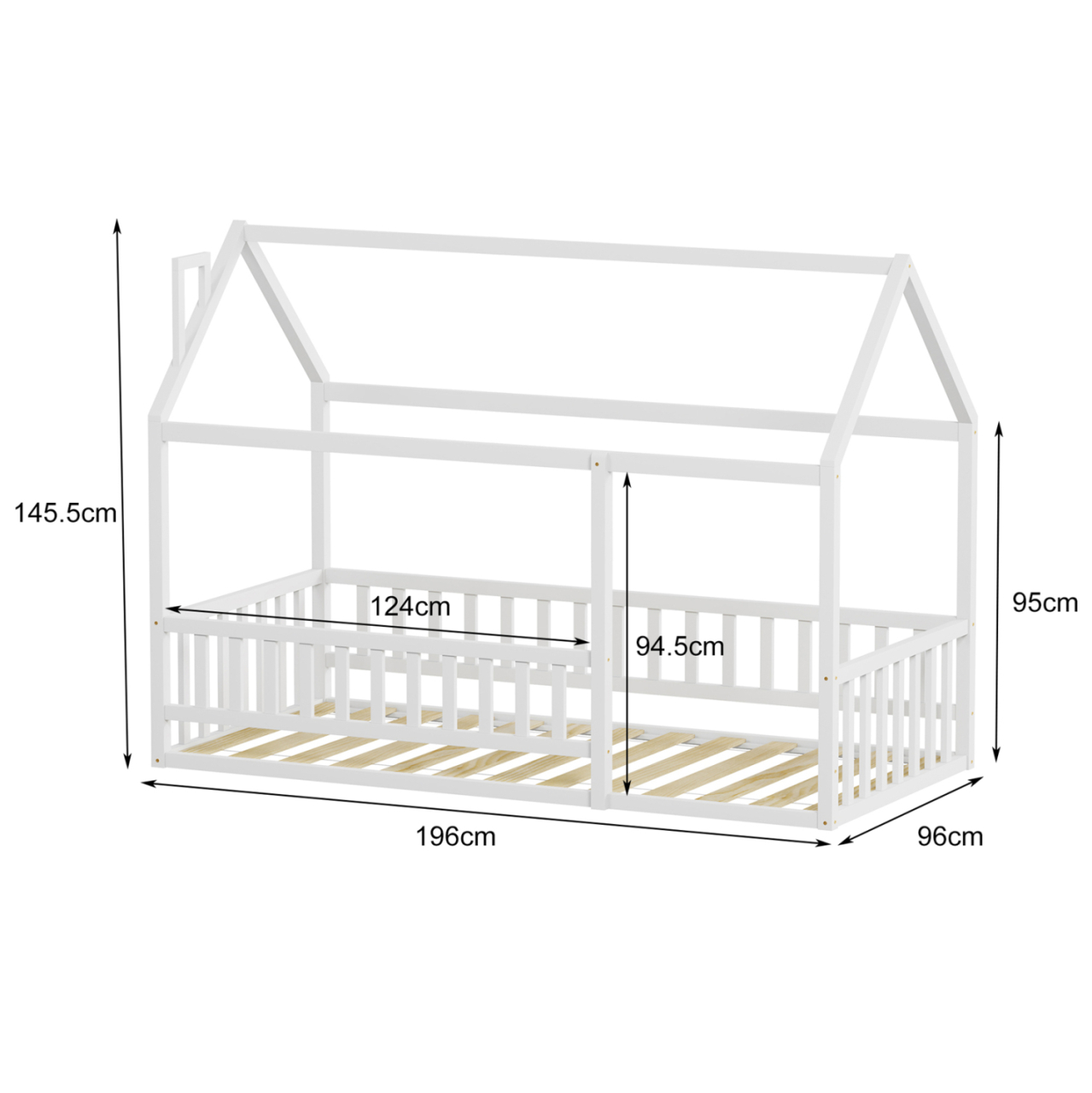 BED FOR KIDS WITH RAILINGS HOUSER HM706.03 t.MONTESSORI SOLID PINE WOOD IN WHITE- 190x90cm. [2]