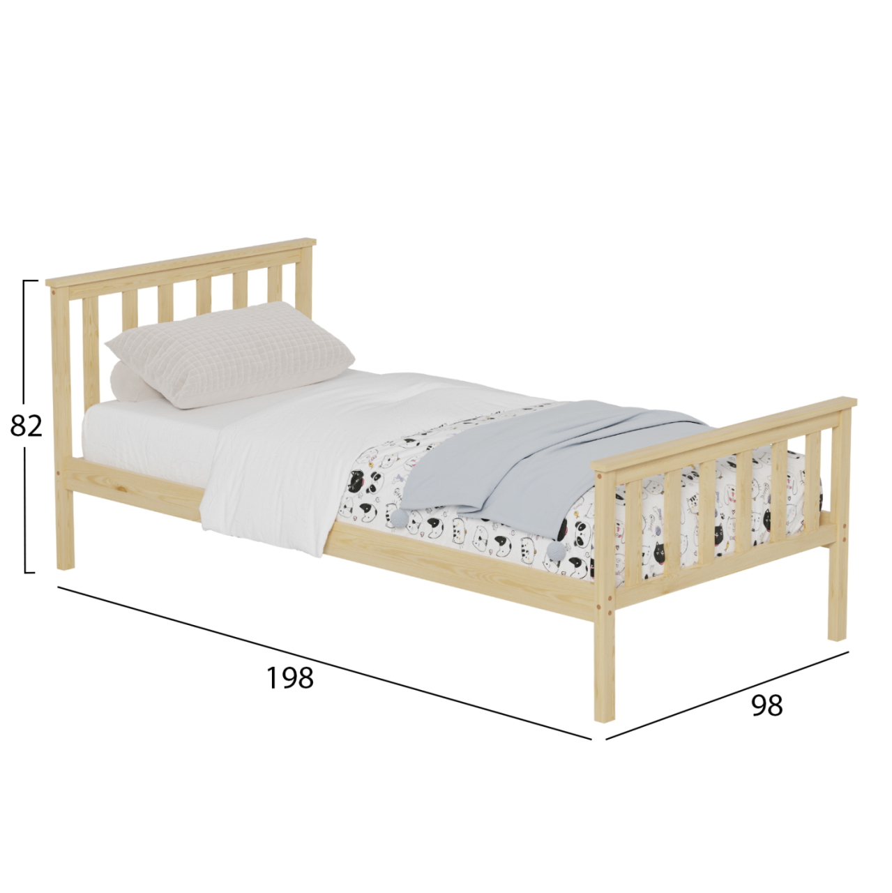 BED GIMLY HM675.01 SOLID PINE WOOD IN NATURAL FOR MATTRESS 190x90cm. [3]