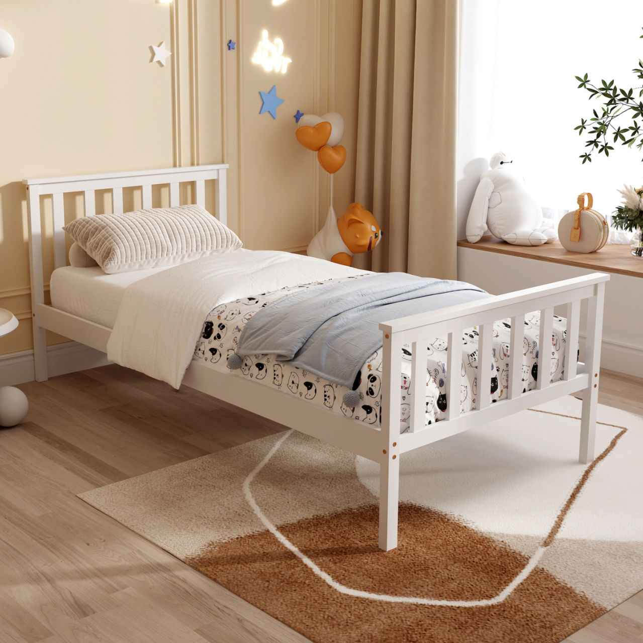 BED GIMLY HM675.03 SOLID PINE WOOD IN WHITE FOR MATTRESS 190x90cm. [2]