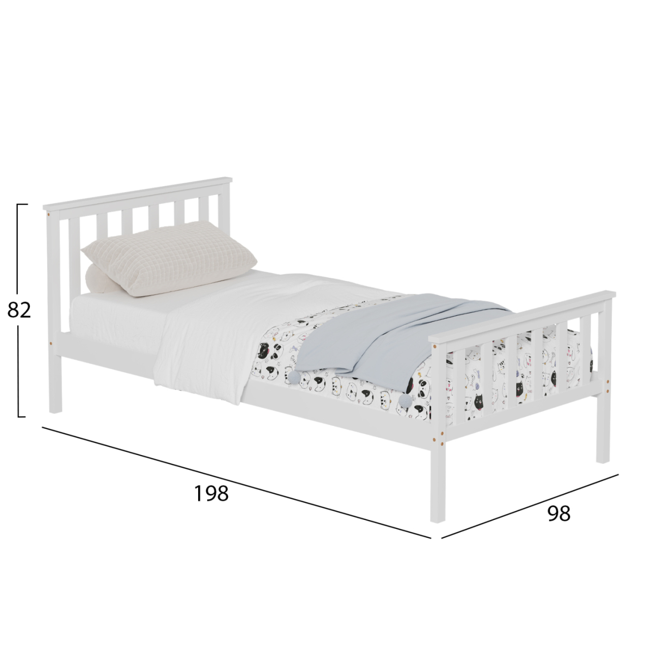 BED GIMLY HM675.03 SOLID PINE WOOD IN WHITE FOR MATTRESS 190x90cm. [3]
