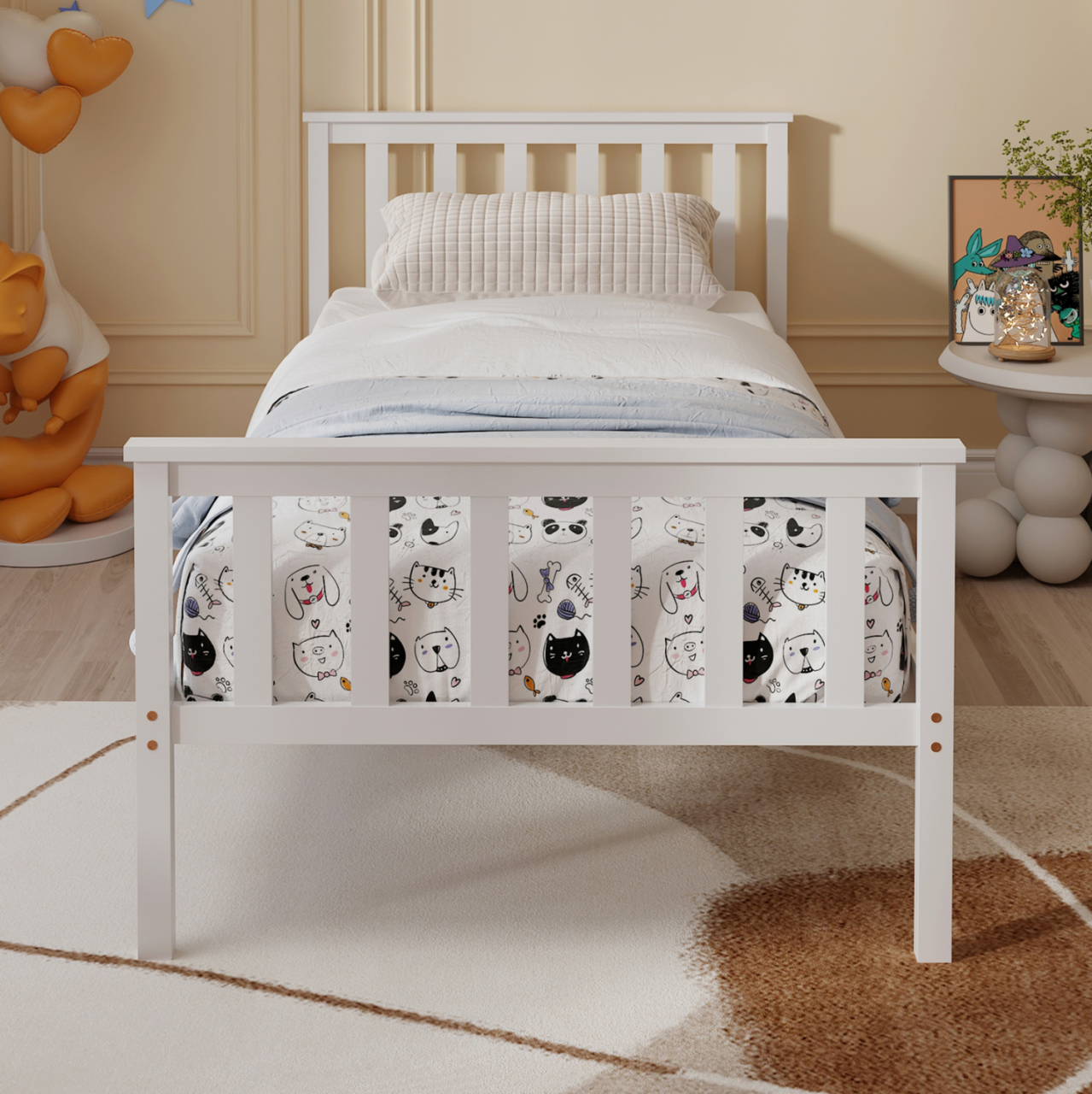 BED GIMLY HM675.03 SOLID PINE WOOD IN WHITE FOR MATTRESS 190x90cm. [4]
