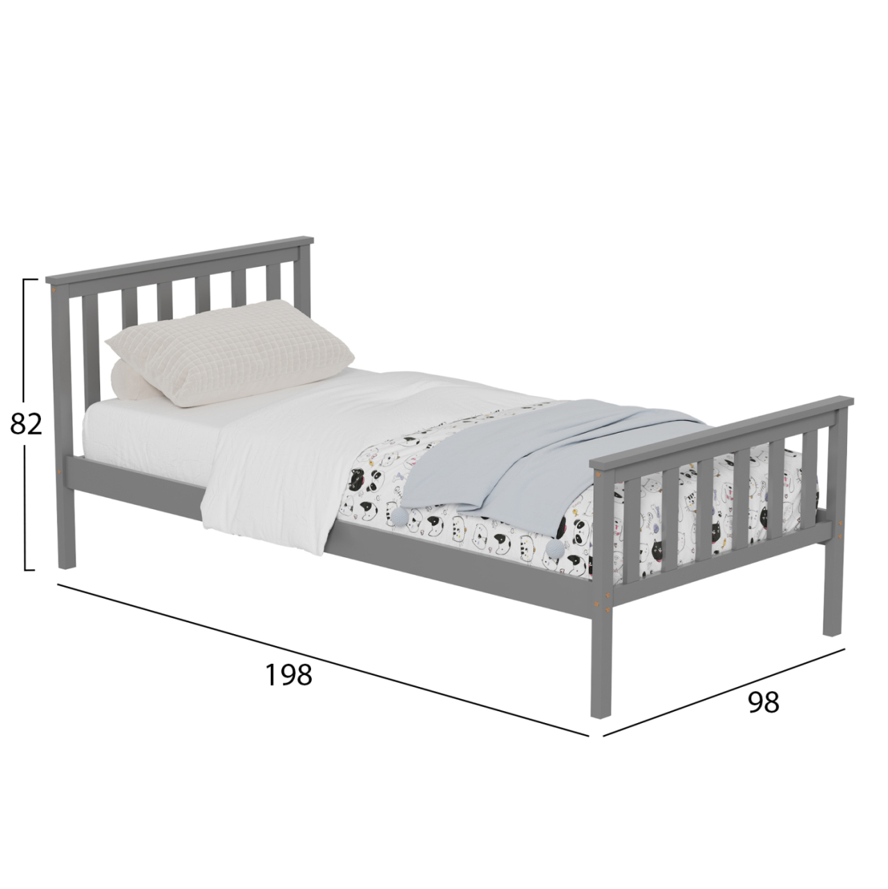 BED GIMLY HM675.05 SOLID PINE WOOD IN GREY FOR MATTRESS 190x90cm. [3]