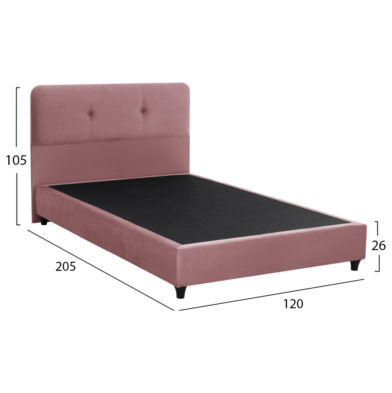 Bed HM648.12 DOLORES, dusty pink velvet, 120x200 [3]